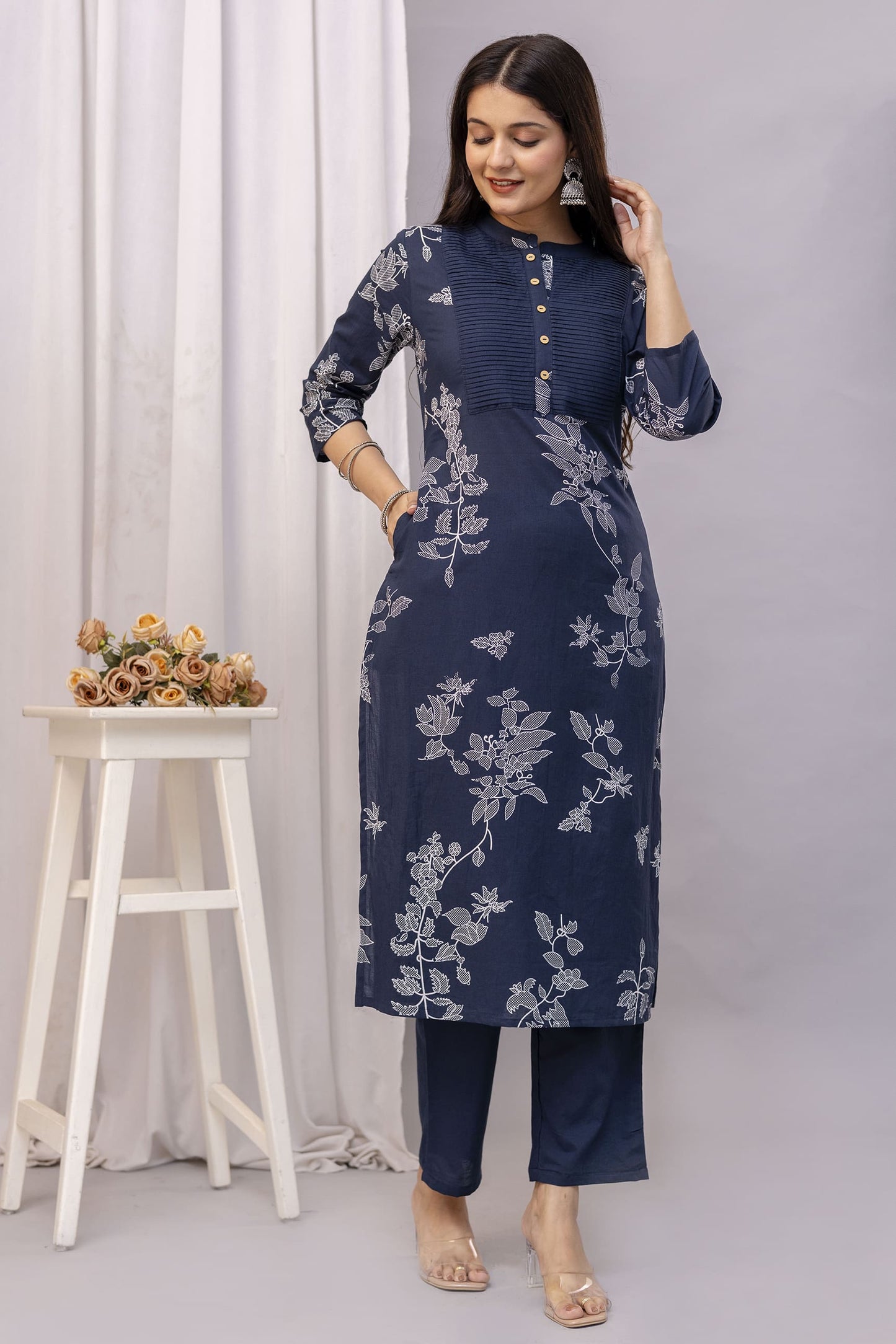 PHULWAARI - Signature Printed Blue Colour Cotton Kurta Set with Pintuck Detailing