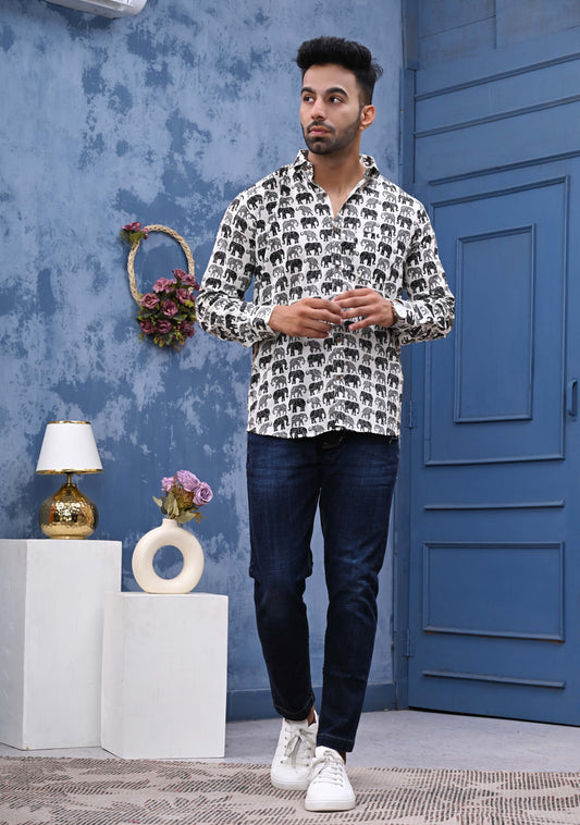 Elephant Print Sanganeri Shirt