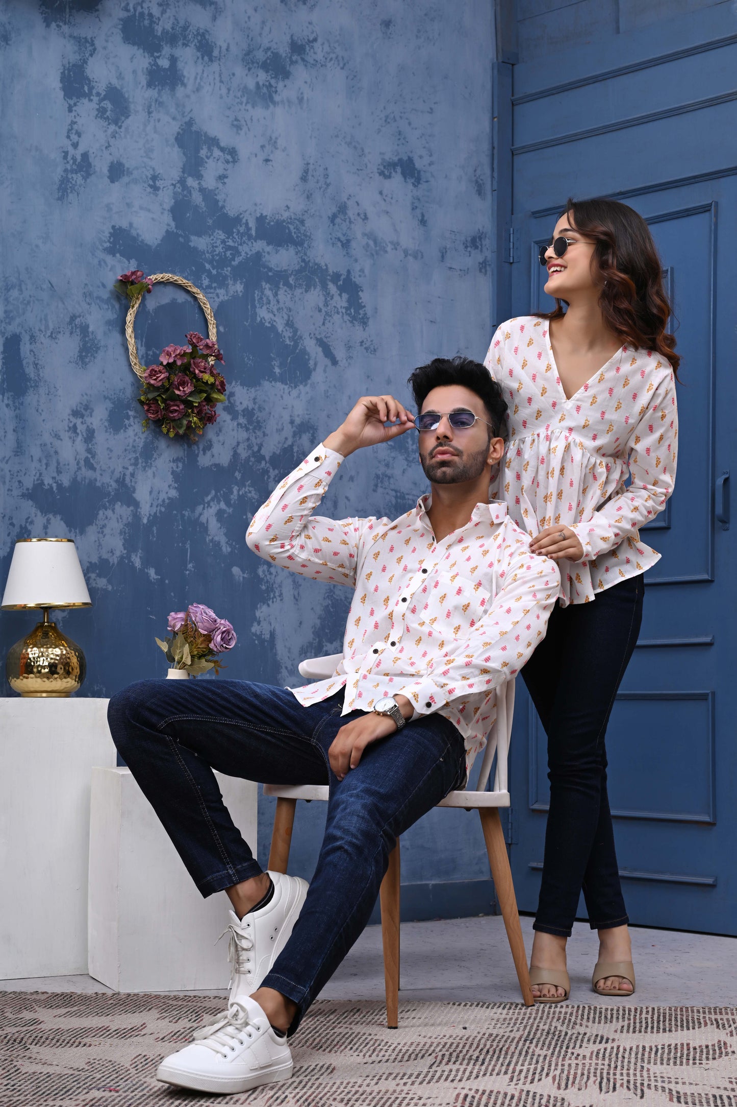 Pink & Orange Leaf Print Sanganeri Combo