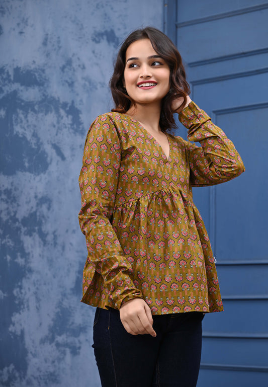 Flower Print Sanganeri Women's Top