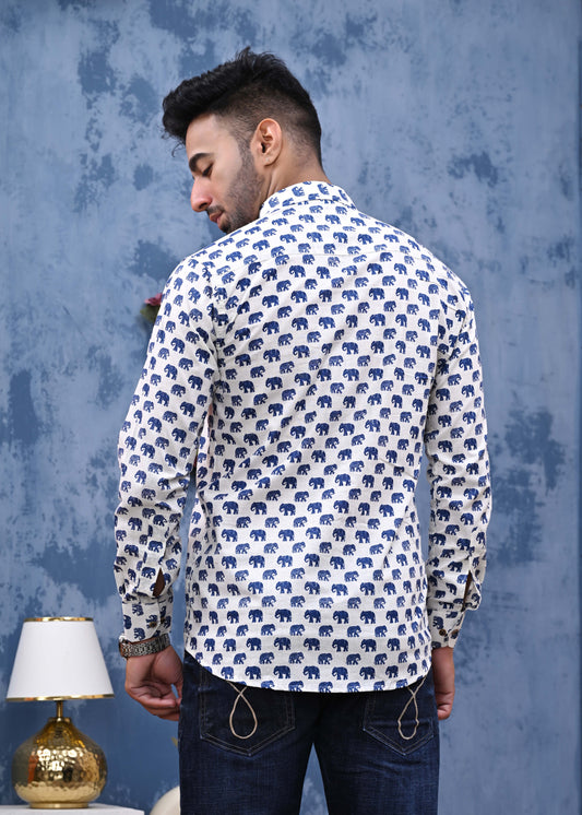 Blue Elephant Sanganeri Print Shirt