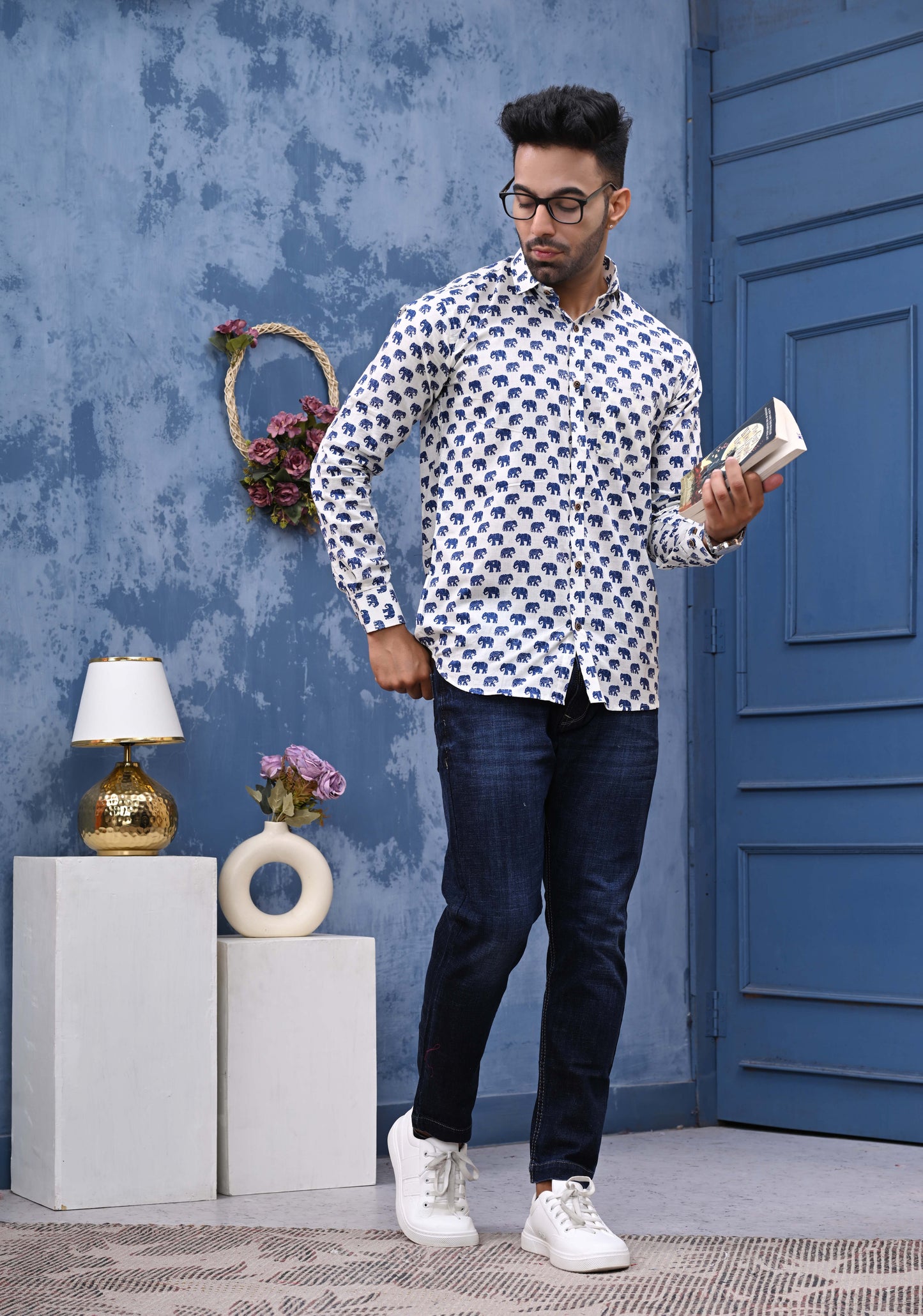 Blue Elephant Sanganeri Print Shirt