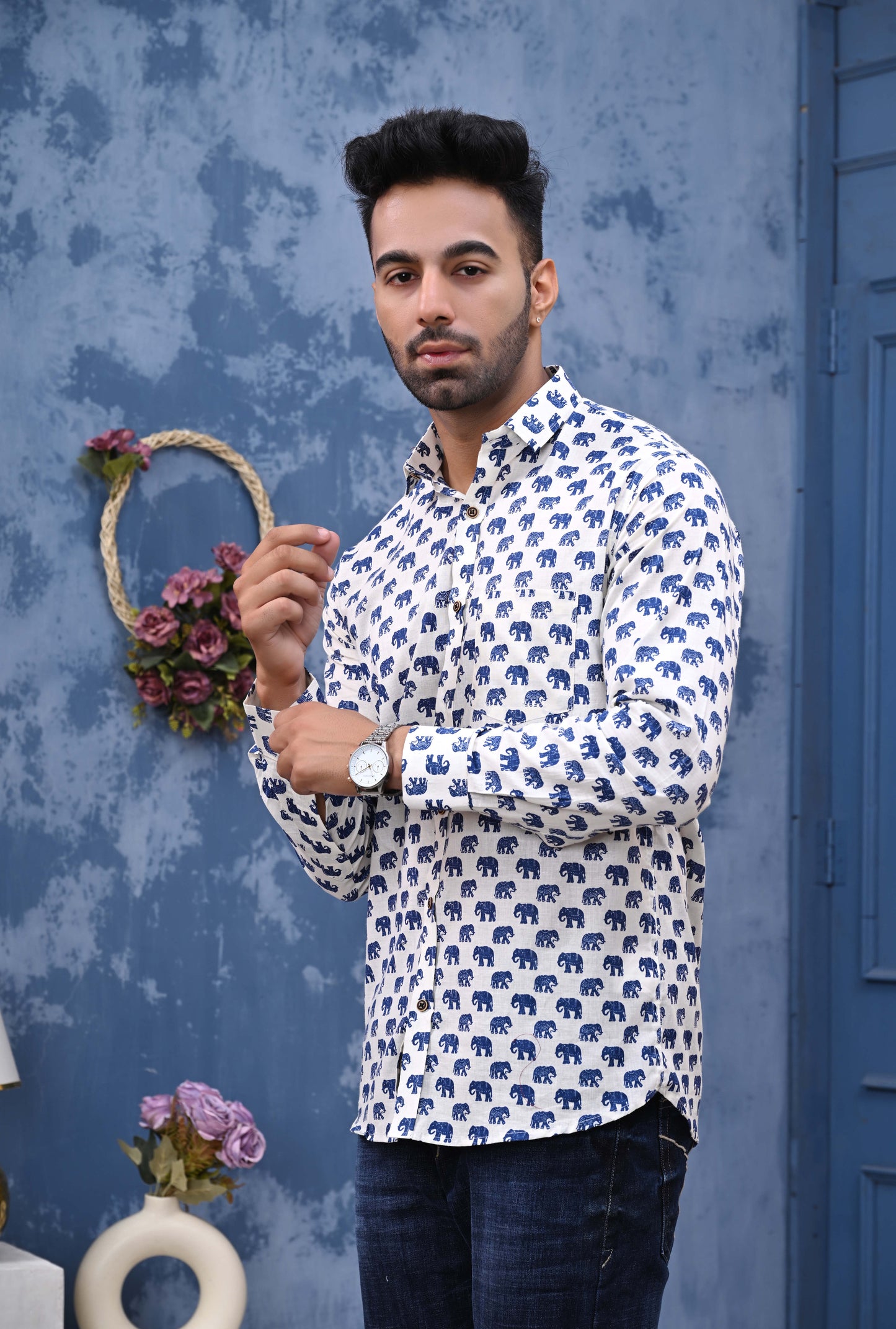 Blue Elephant Sanganeri Print Shirt