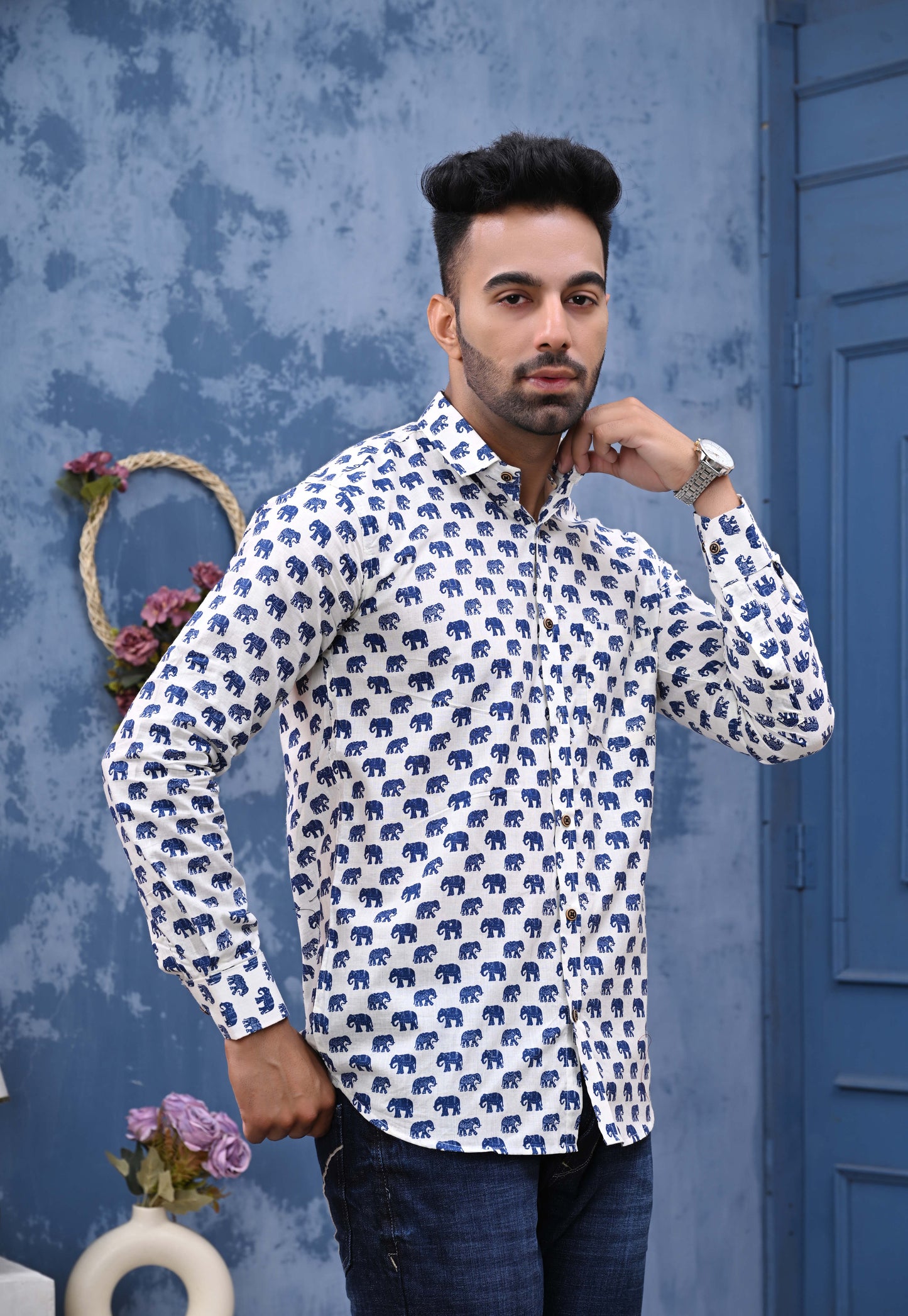 Blue Elephant Sanganeri Print Shirt