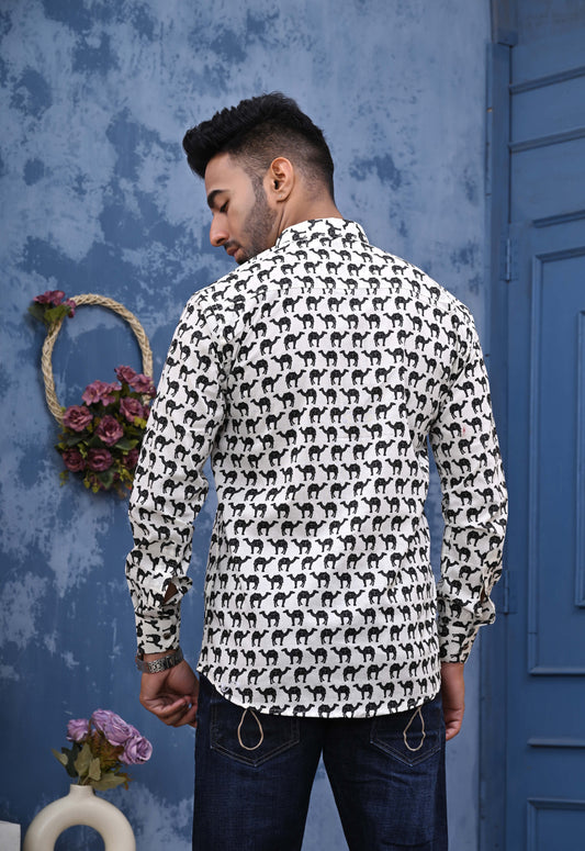 White Camel Print Sanganeri Shirt