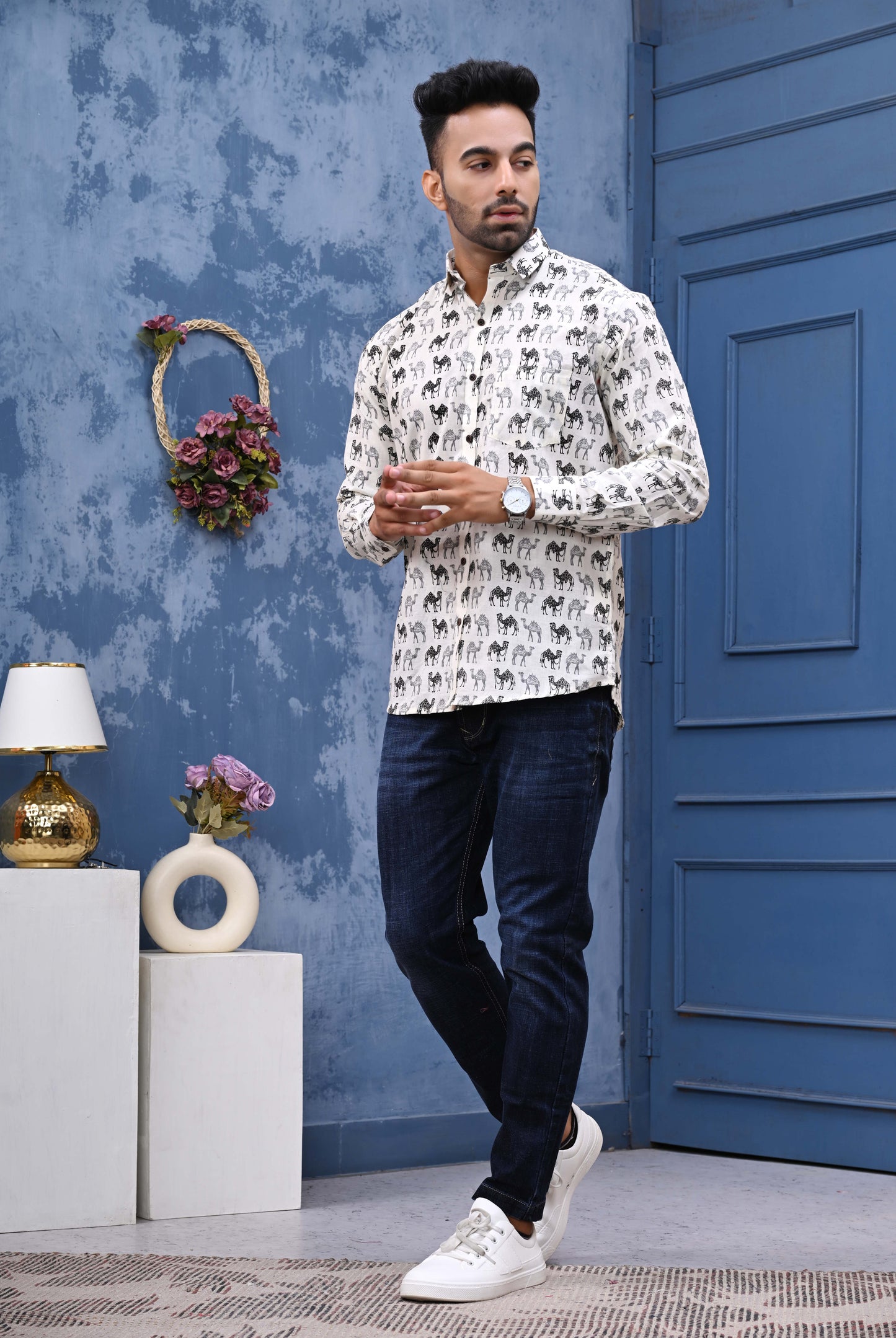 Camel Print Sanganeri Shirt