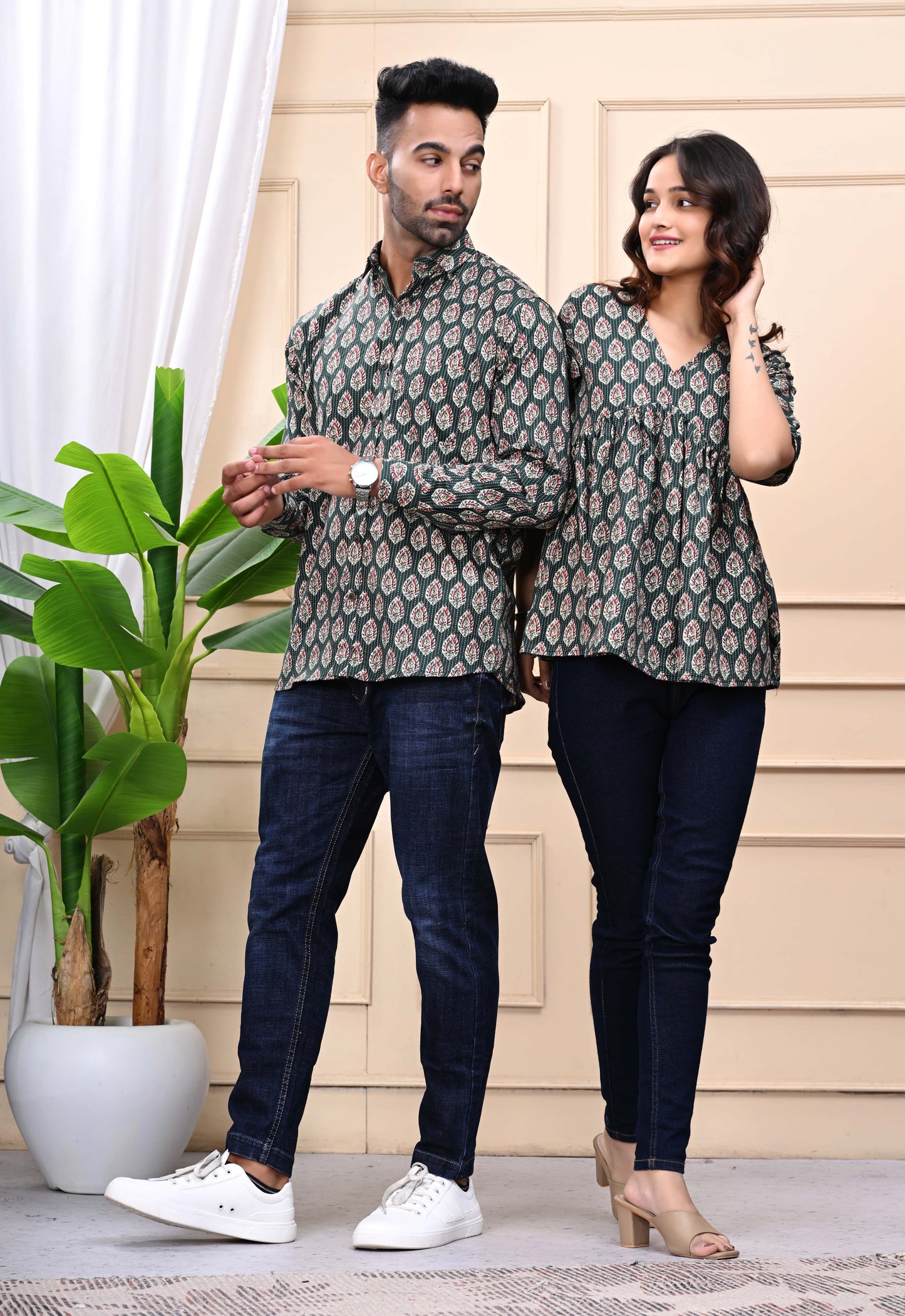 Green Floral Print Sanganeri Combo