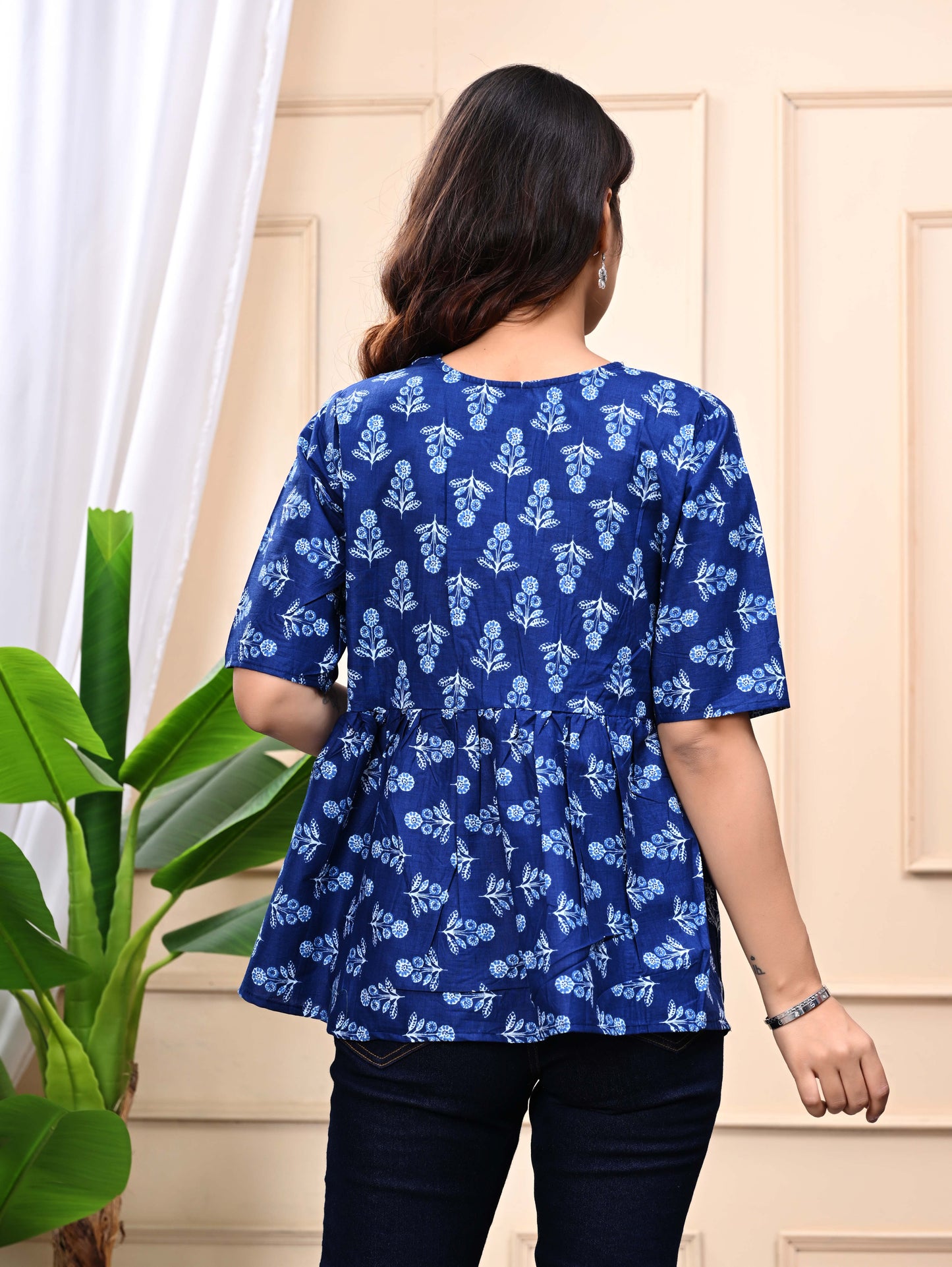 Blue Floral Sanganeri Women's Top