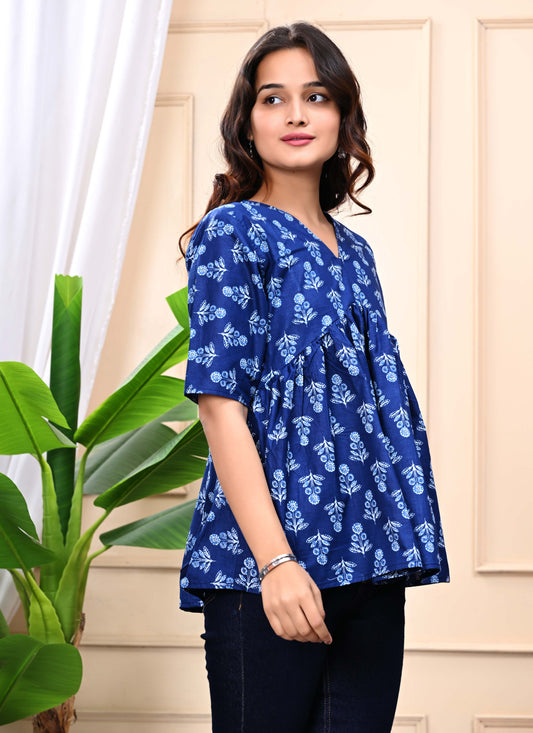 Blue Floral Sanganeri Women's Top