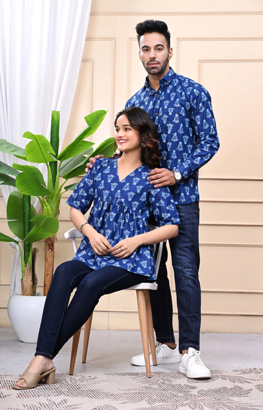 Blue Floral Sanganeri Combo