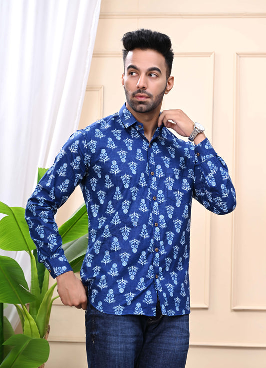 Blue - Floral Sanganeri Shirt