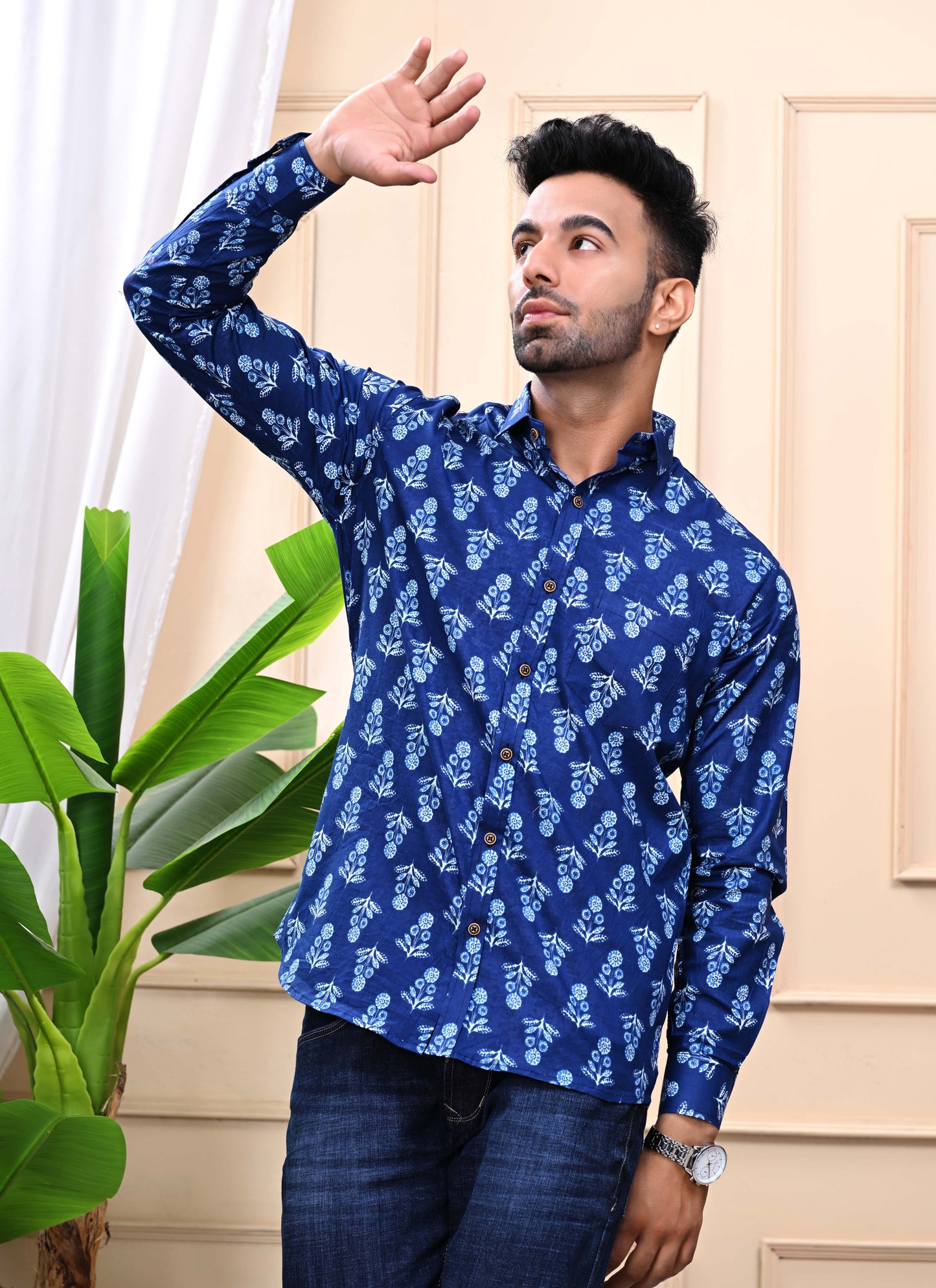 Blue - Floral Sanganeri Shirt
