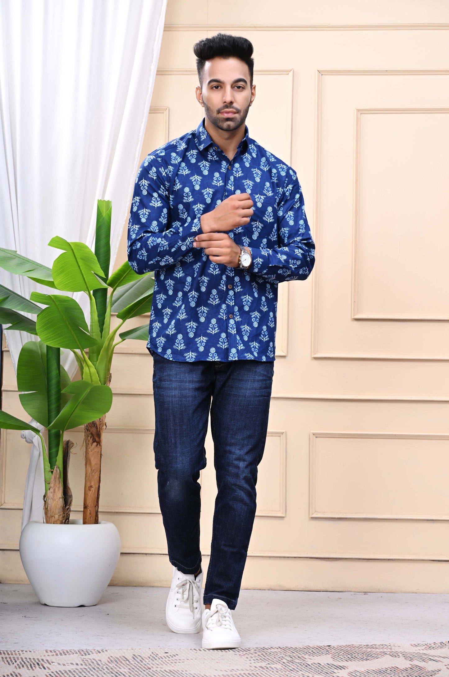 Blue - Floral Sanganeri Shirt