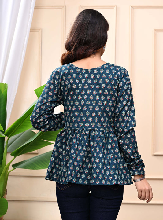 Green - Gold Classic Sanganeri Women's Top