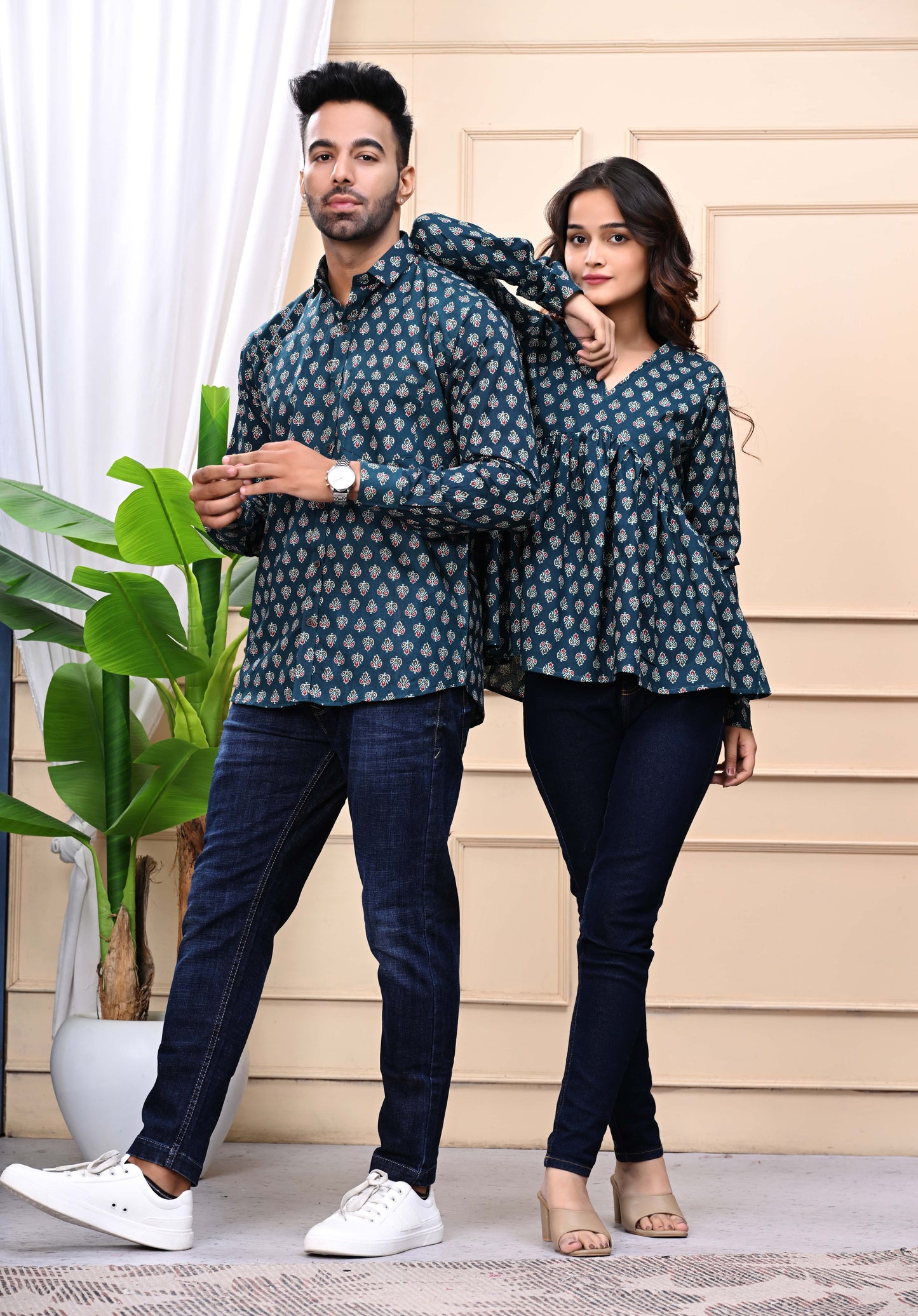 Green Gold Sanganeri Printed Combo