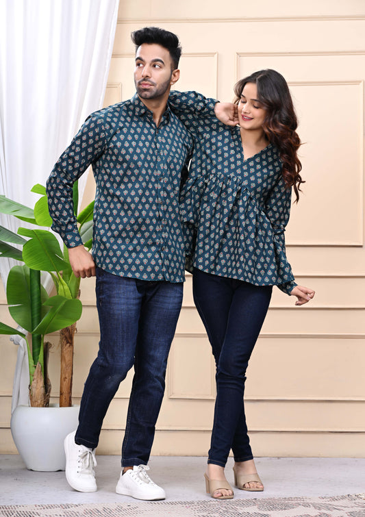 Green Gold Sanganeri Printed Combo