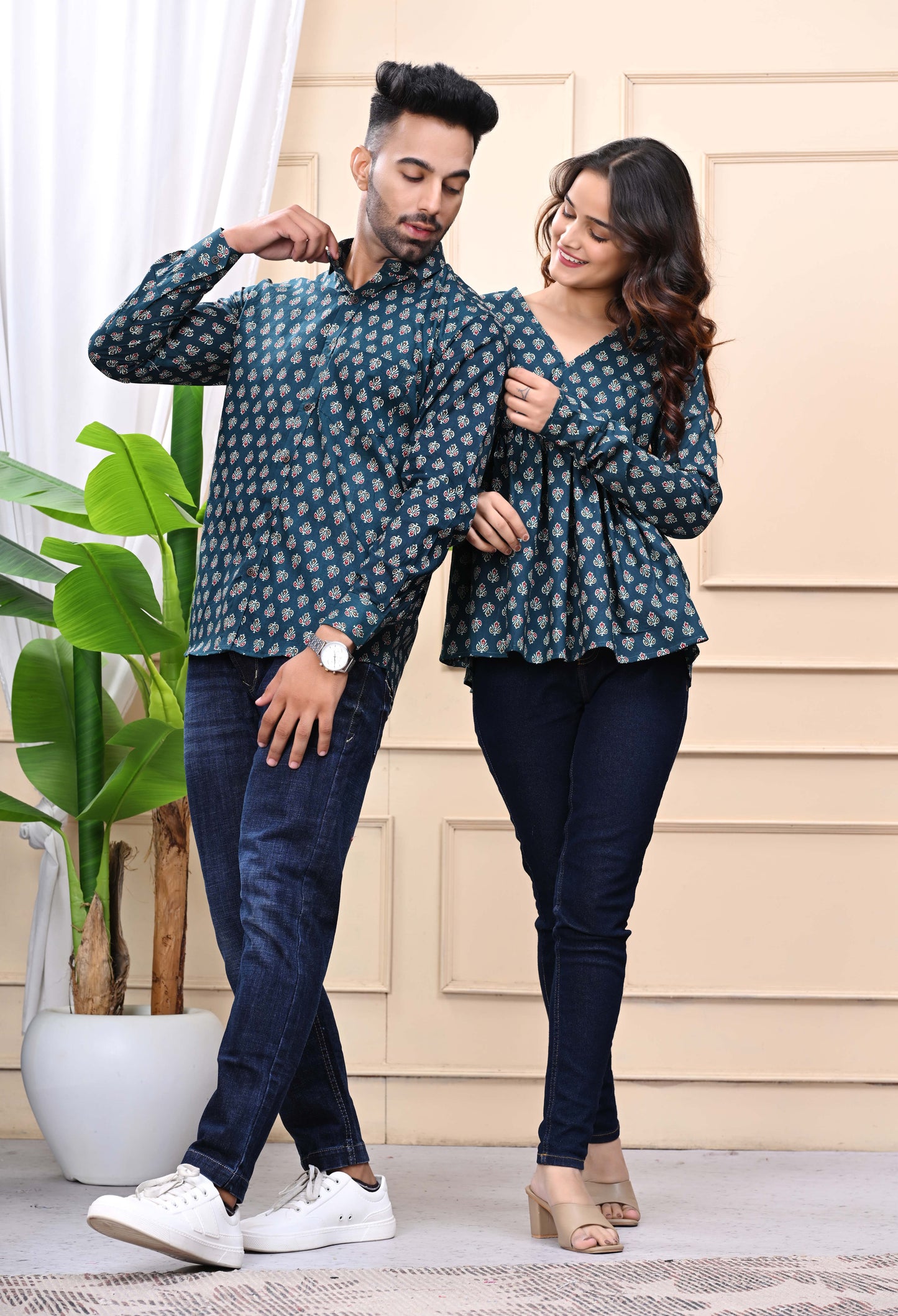 Green Gold Sanganeri Printed Combo