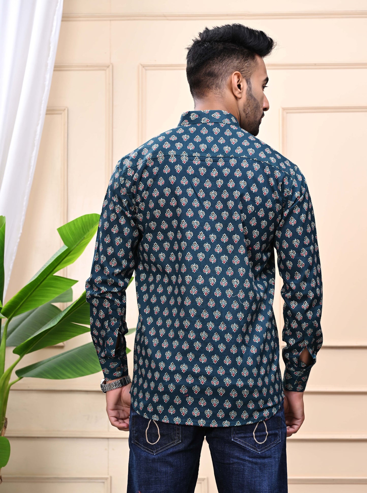 Green - Gold Classic Sanganeri Shirt
