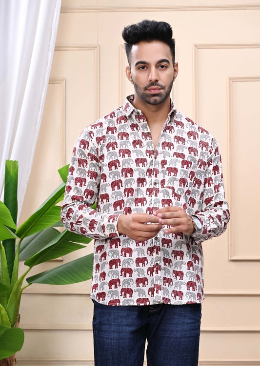 Elephant Print Classic Sanganeri Shirt