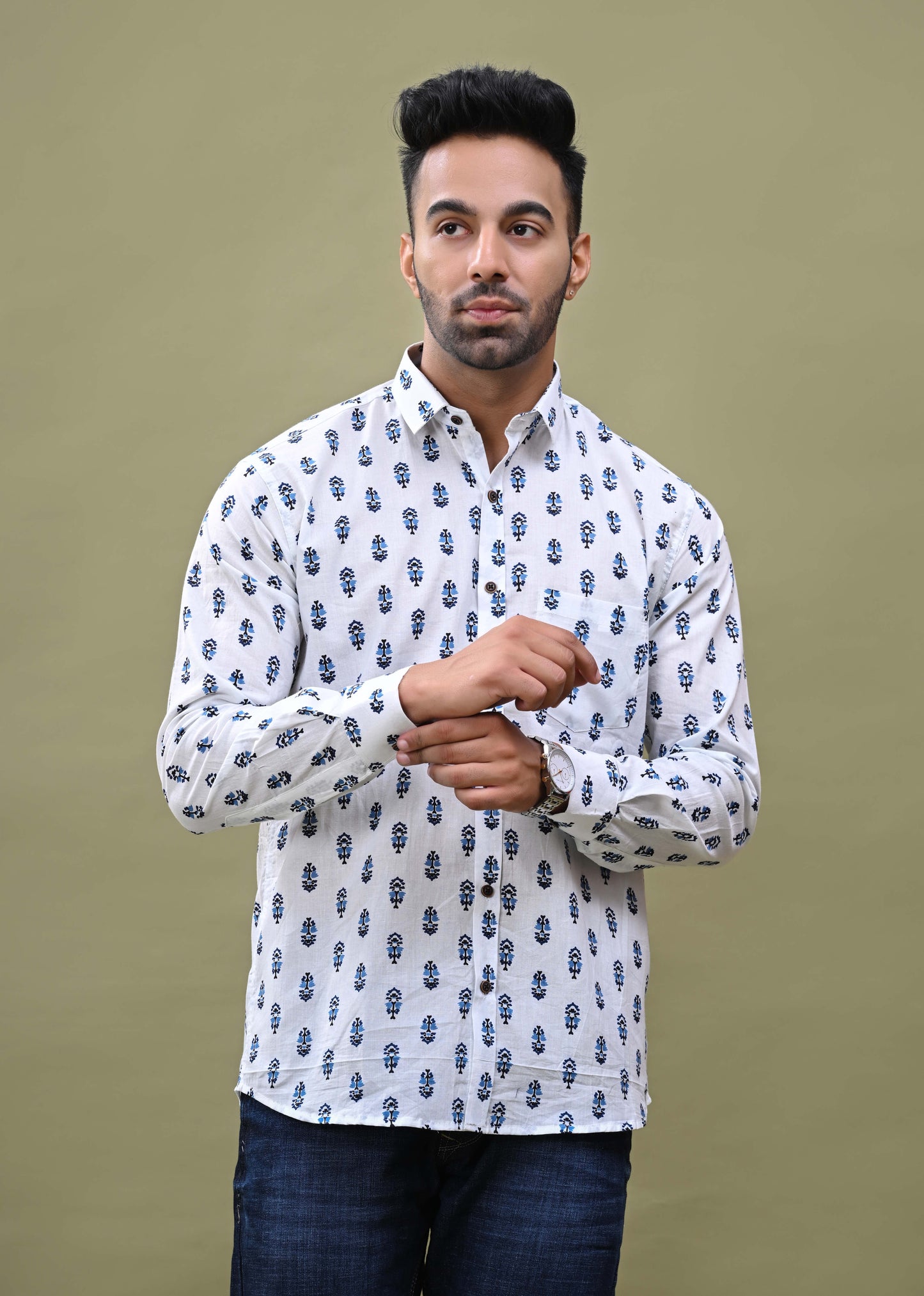 Authentic White Sanganeri Printed Shirt