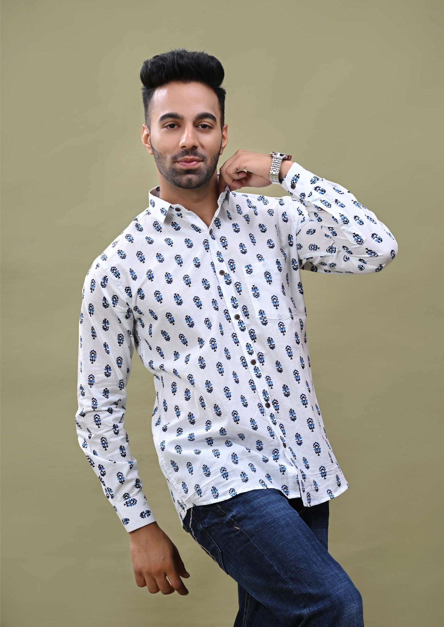 Authentic White Sanganeri Printed Shirt