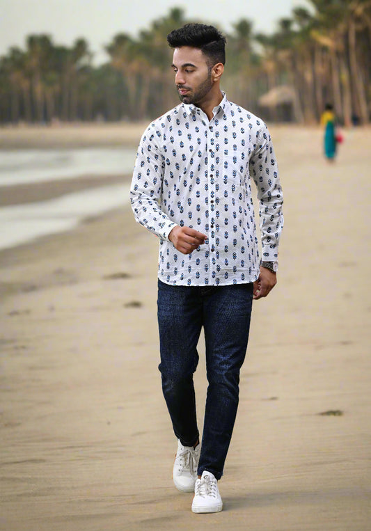 Authentic White Sanganeri Printed Shirt