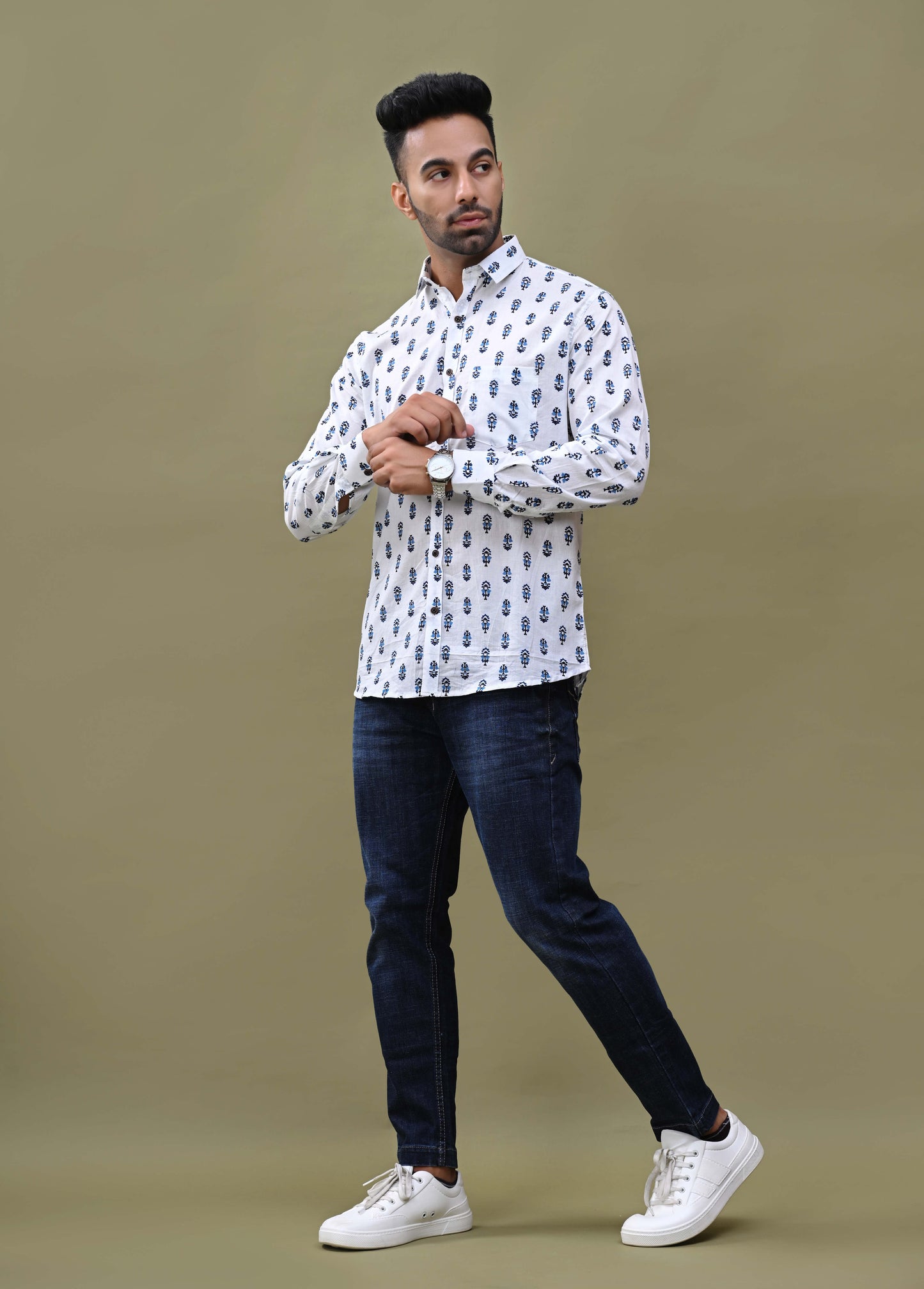 Authentic White Sanganeri Printed Shirt