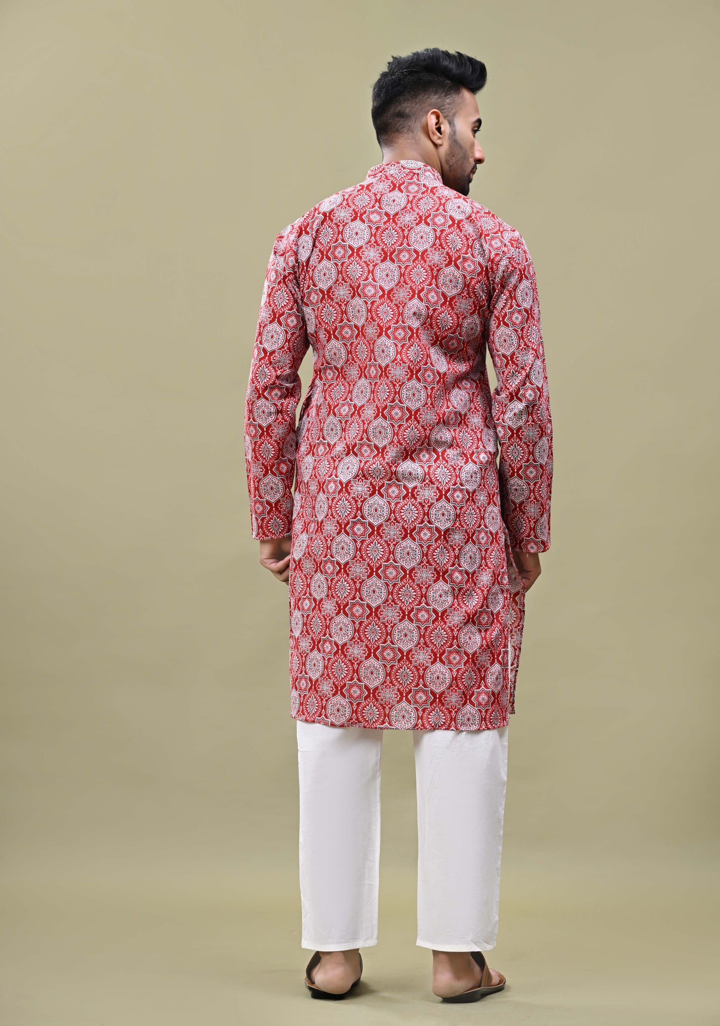 Maroon Printed Cotton Long Kurta
