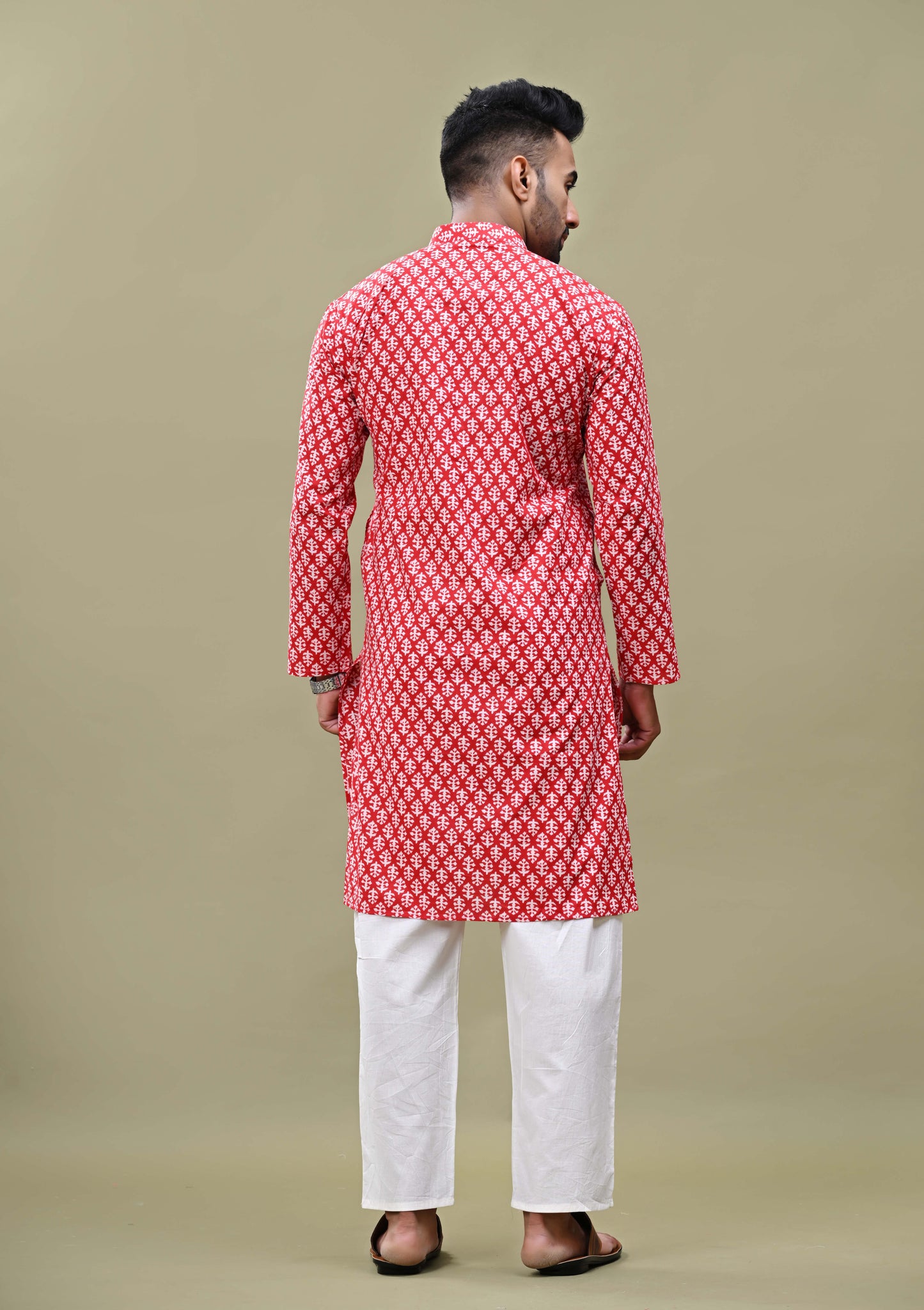 Red Printed Cotton Long Kurta