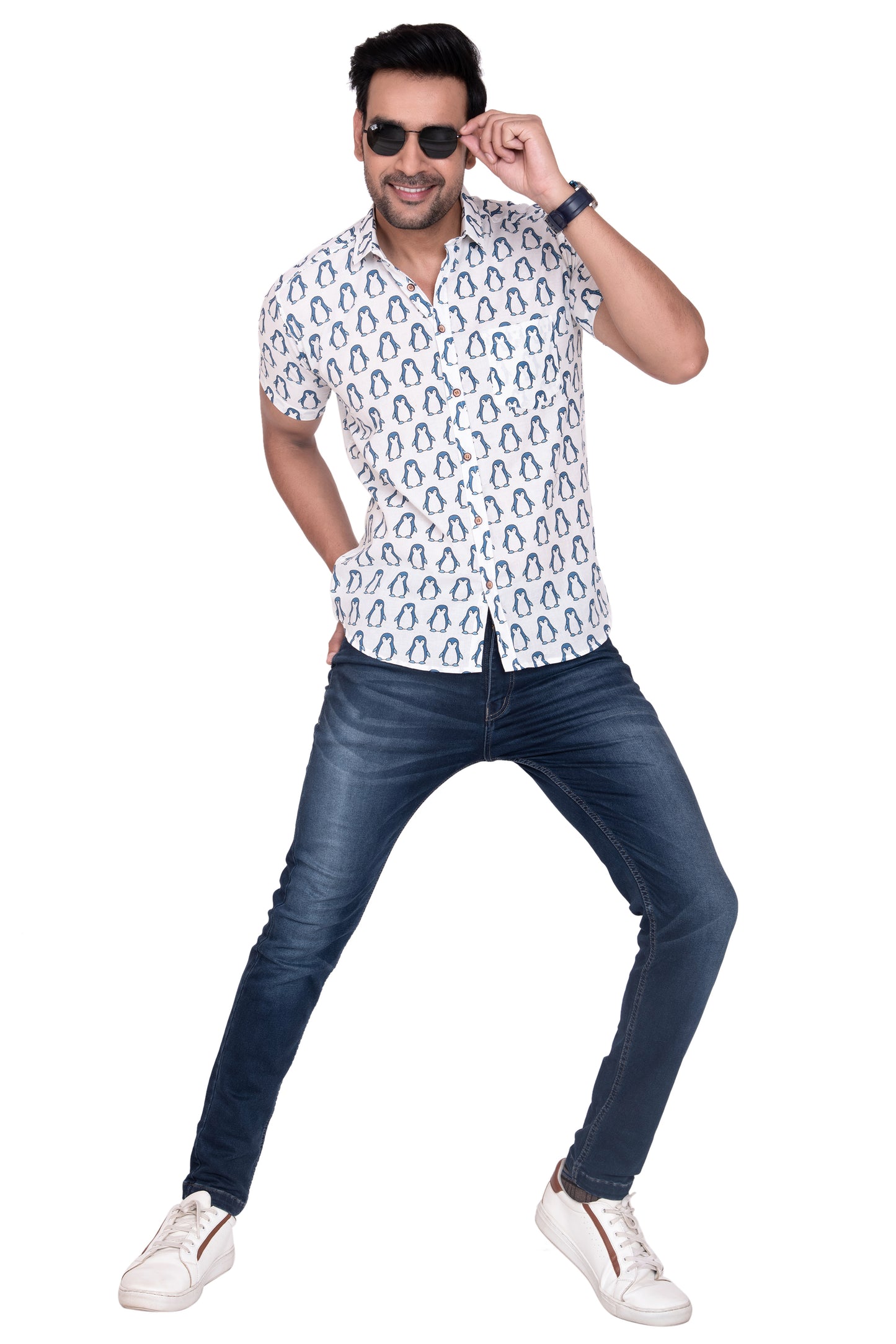 Happy Penguine Sanganeri Printed Cotton Shirt