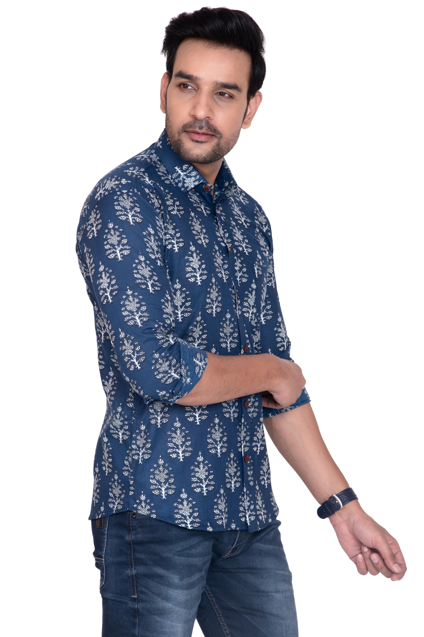 Indigo Sanganeri Printed Cotton Shirt