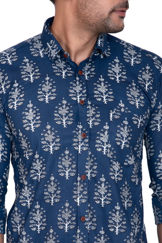 Indigo Sanganeri Printed Cotton Shirt