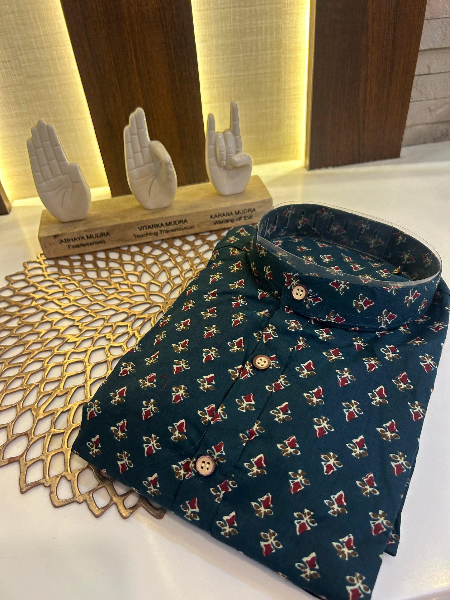 Green-Gold Printed Short Kurta