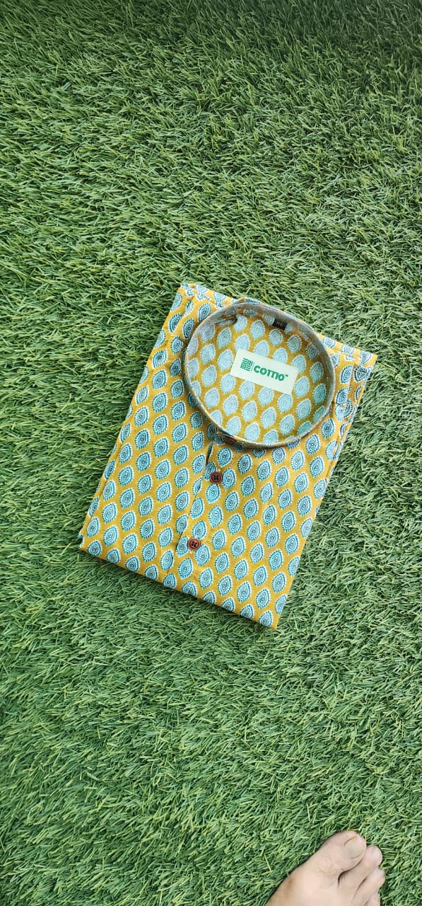 Mustard Color Floral Print Cotton Long Kurta