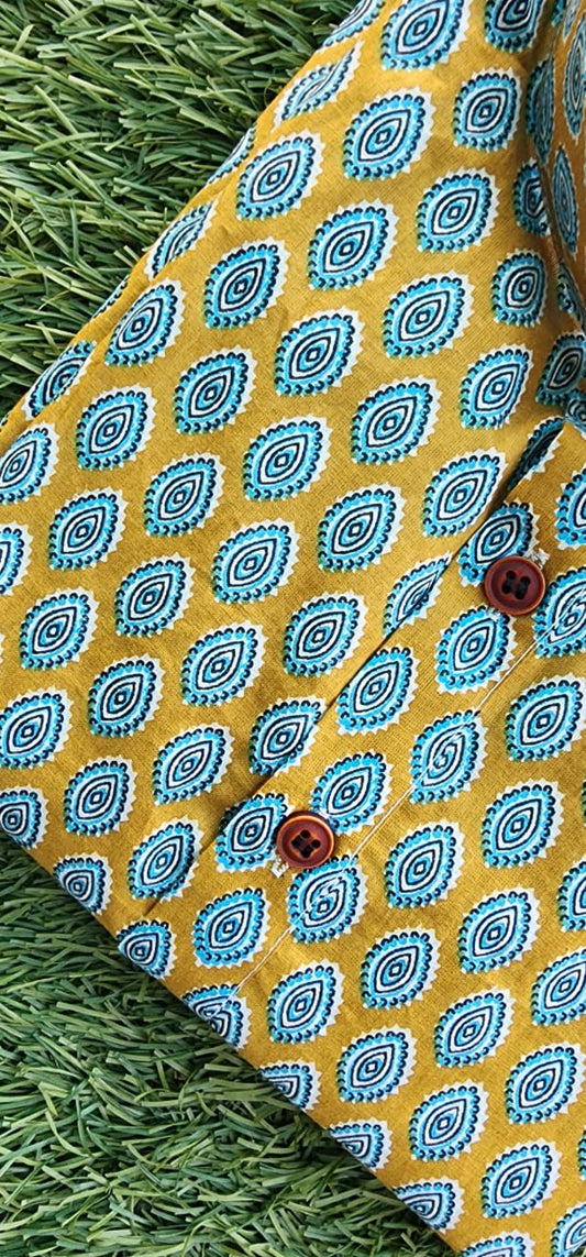 Mustard Color Floral Print Cotton Long Kurta