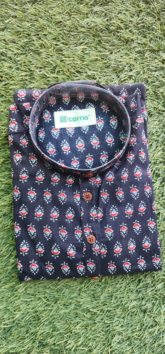 Classic Black Color Printed Cotton Long Kurta