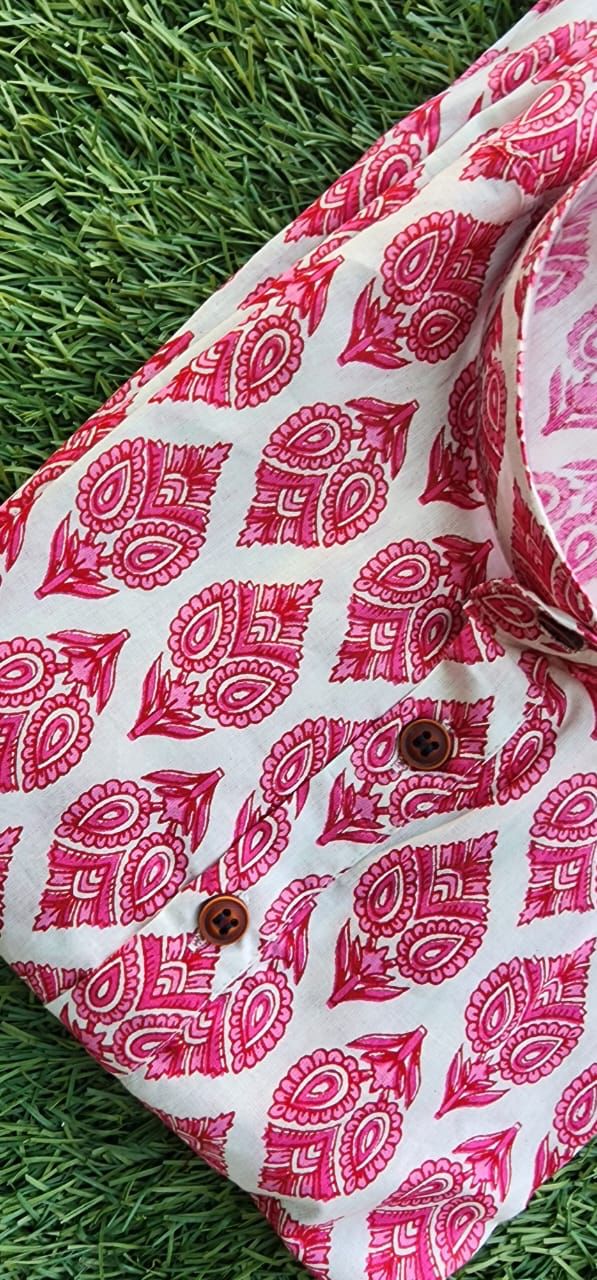 Pink Color Floral Print Cotton Long Kurta