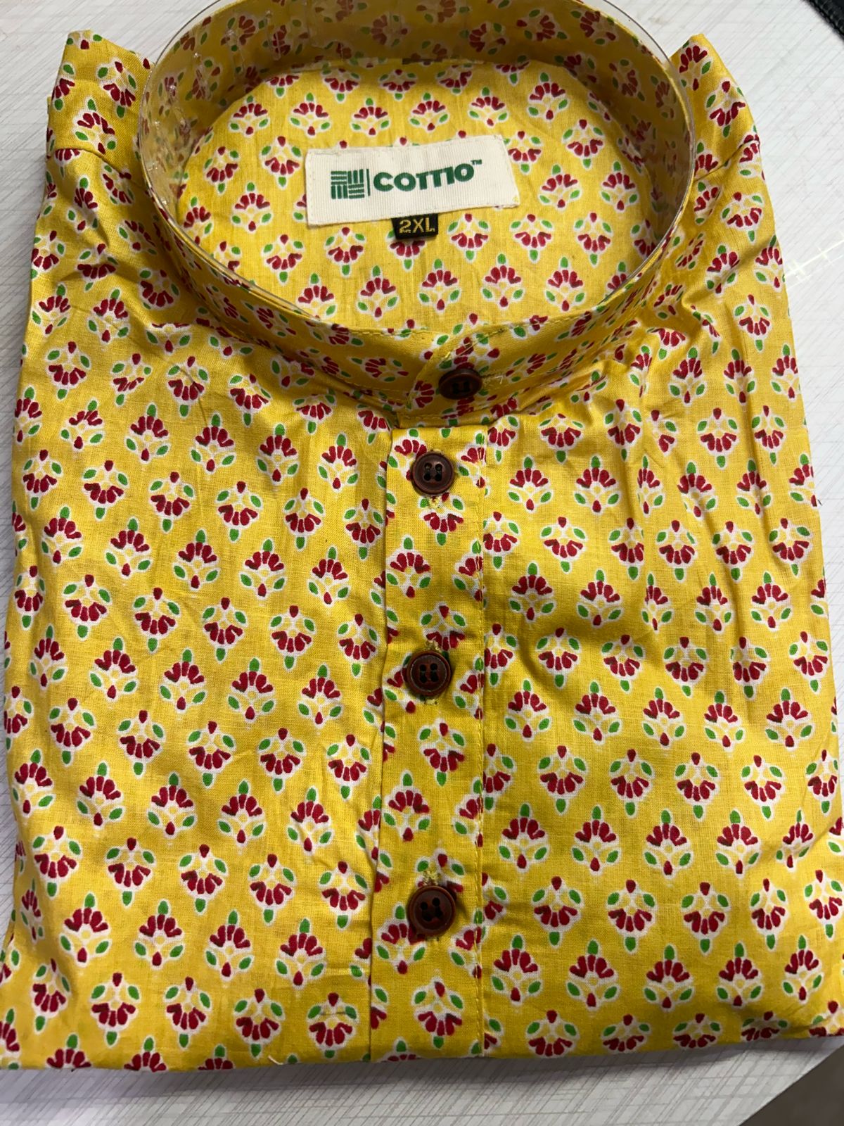 Turmeric Yellow Print Cotton Long Kurta