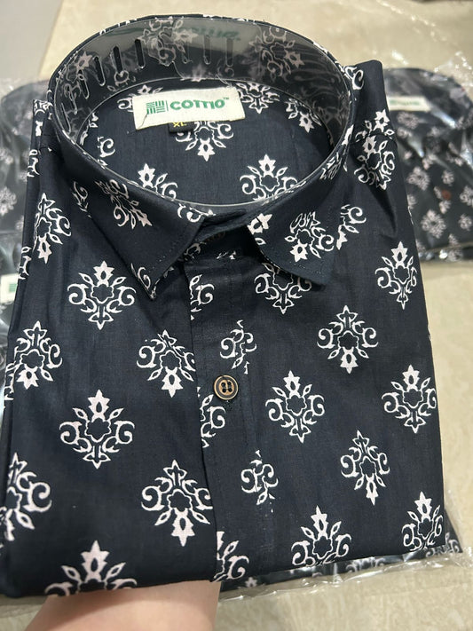 Black Sanganeri Printed Cotton Shirt
