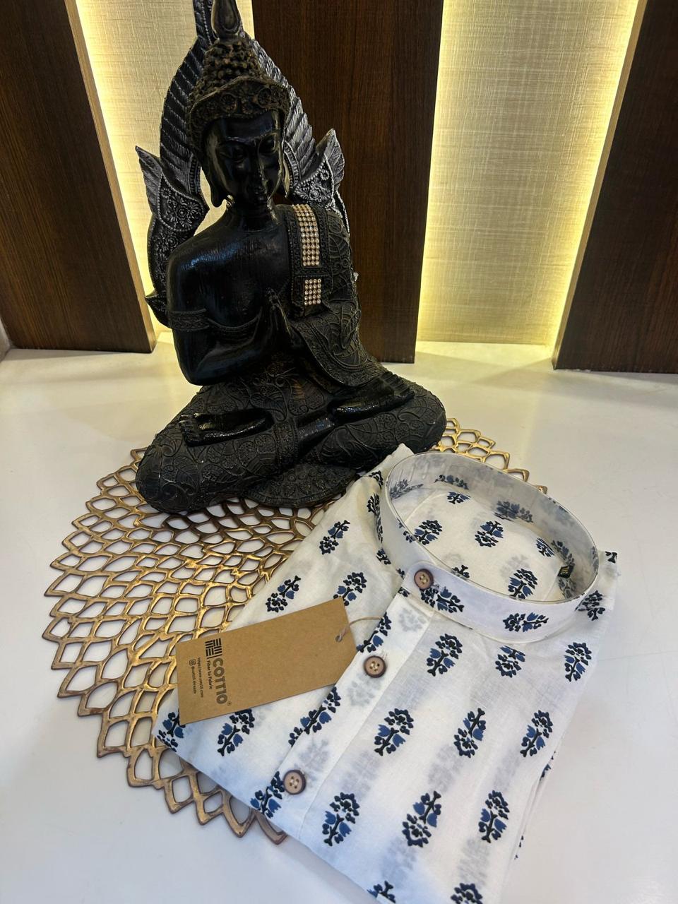 White Classic Sanganeri Short Kurta