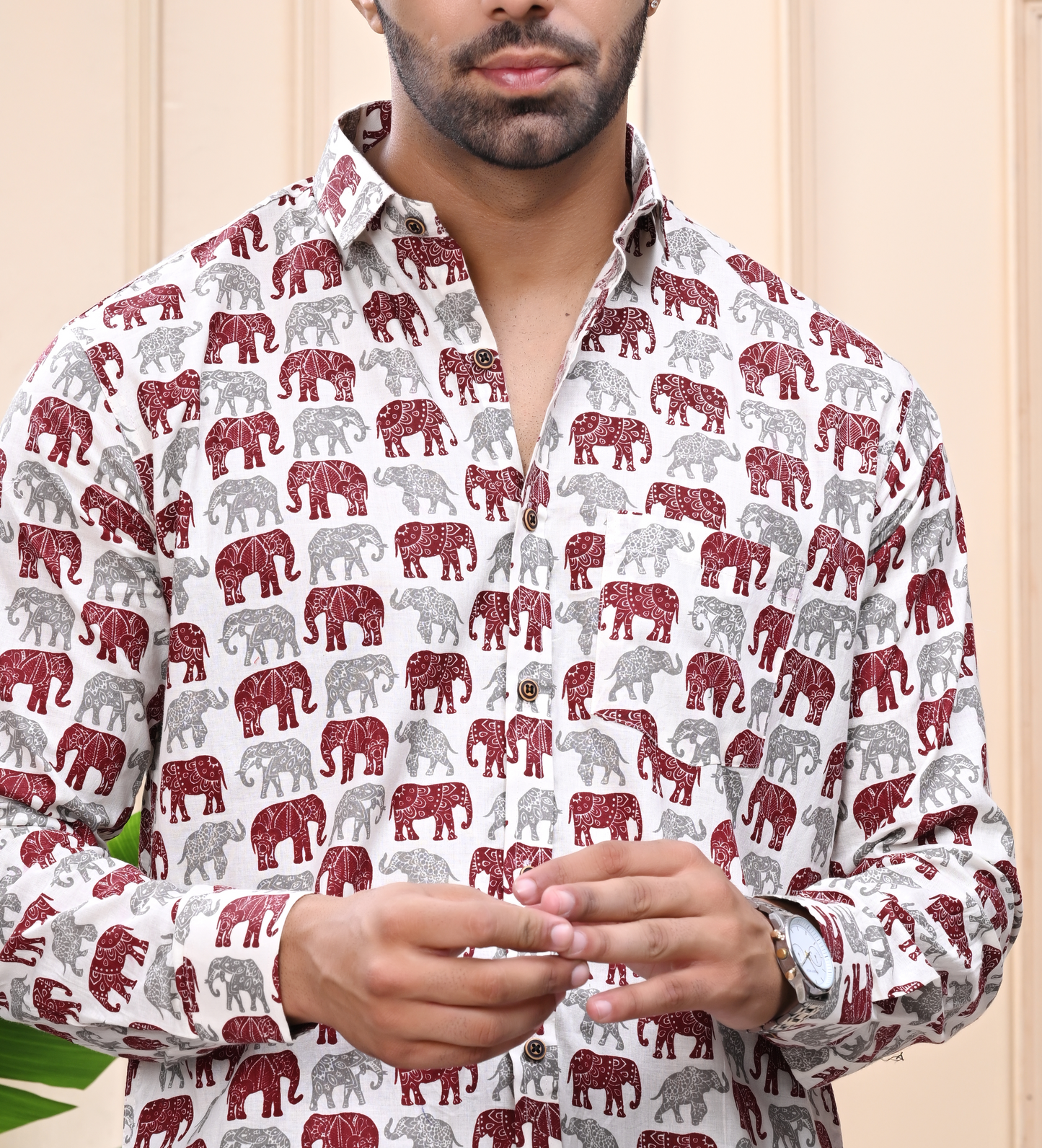 Elephant Print Classic Sanganeri Shirt