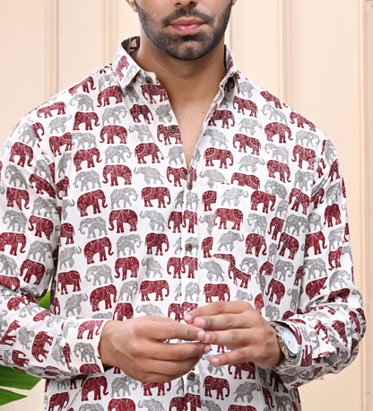 Elephant Print Classic Sanganeri Shirt