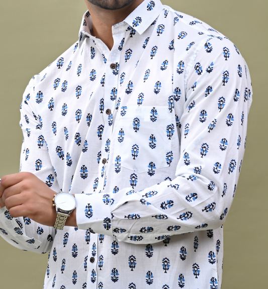 Authentic White Sanganeri Printed Shirt