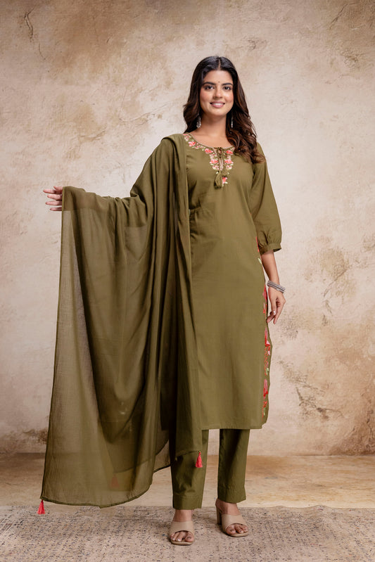 PHULWAARI - Signature Printed Green Kurta Set with Dupatta