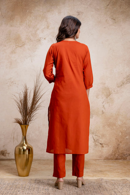 PHULWAARI - Signature Printed Rust Kurta Set with Dupatta