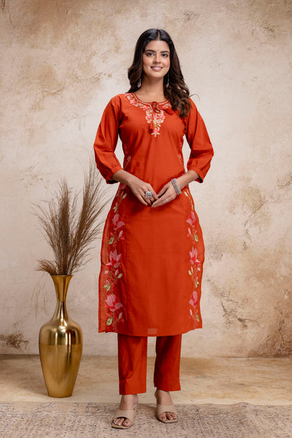 PHULWAARI - Signature Printed Rust Kurta Set with Dupatta