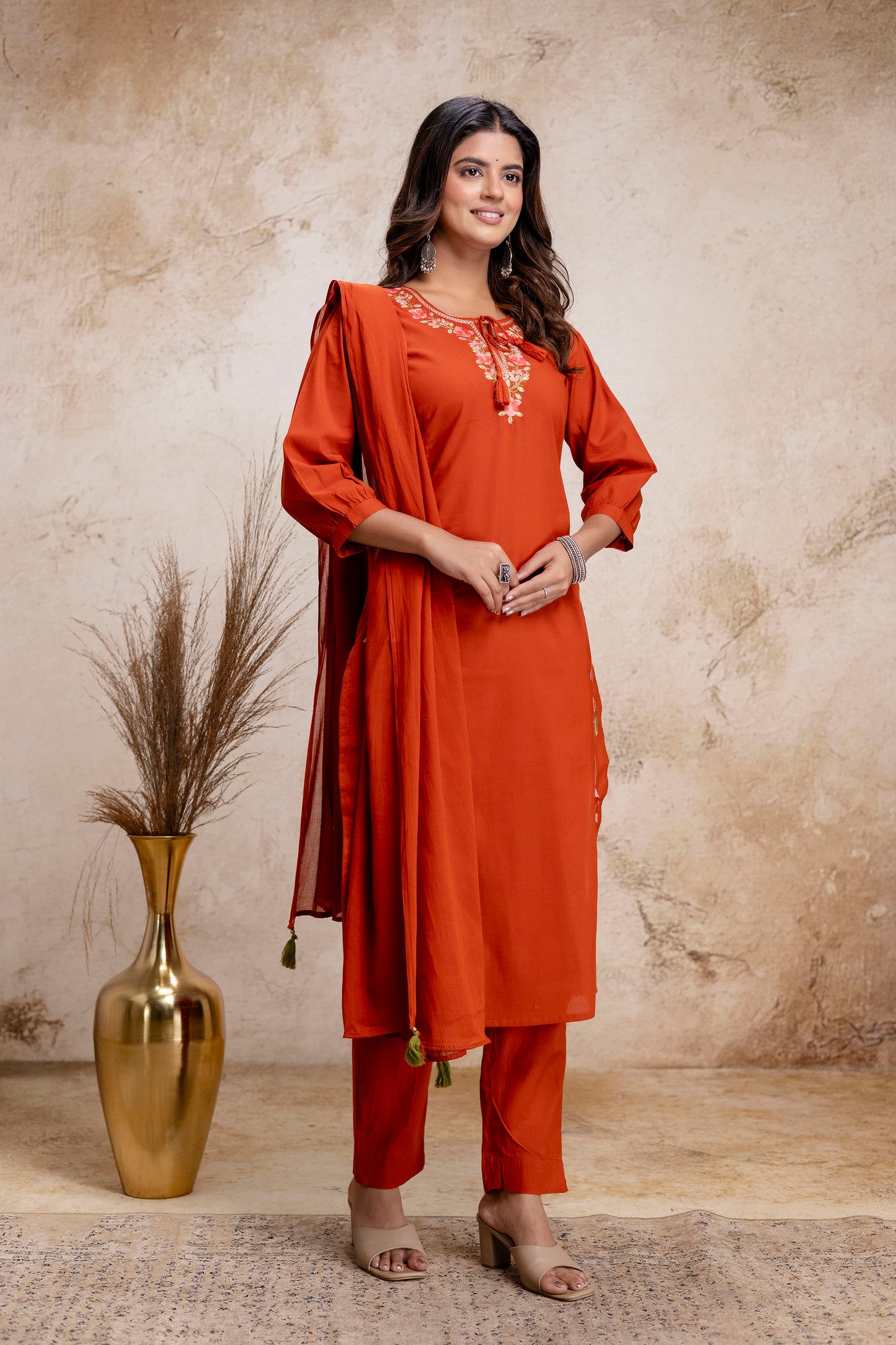 PHULWAARI - Signature Printed Rust Kurta Set with Dupatta