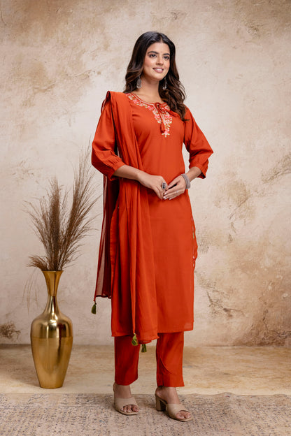 PHULWAARI - Signature Printed Rust Kurta Set with Dupatta
