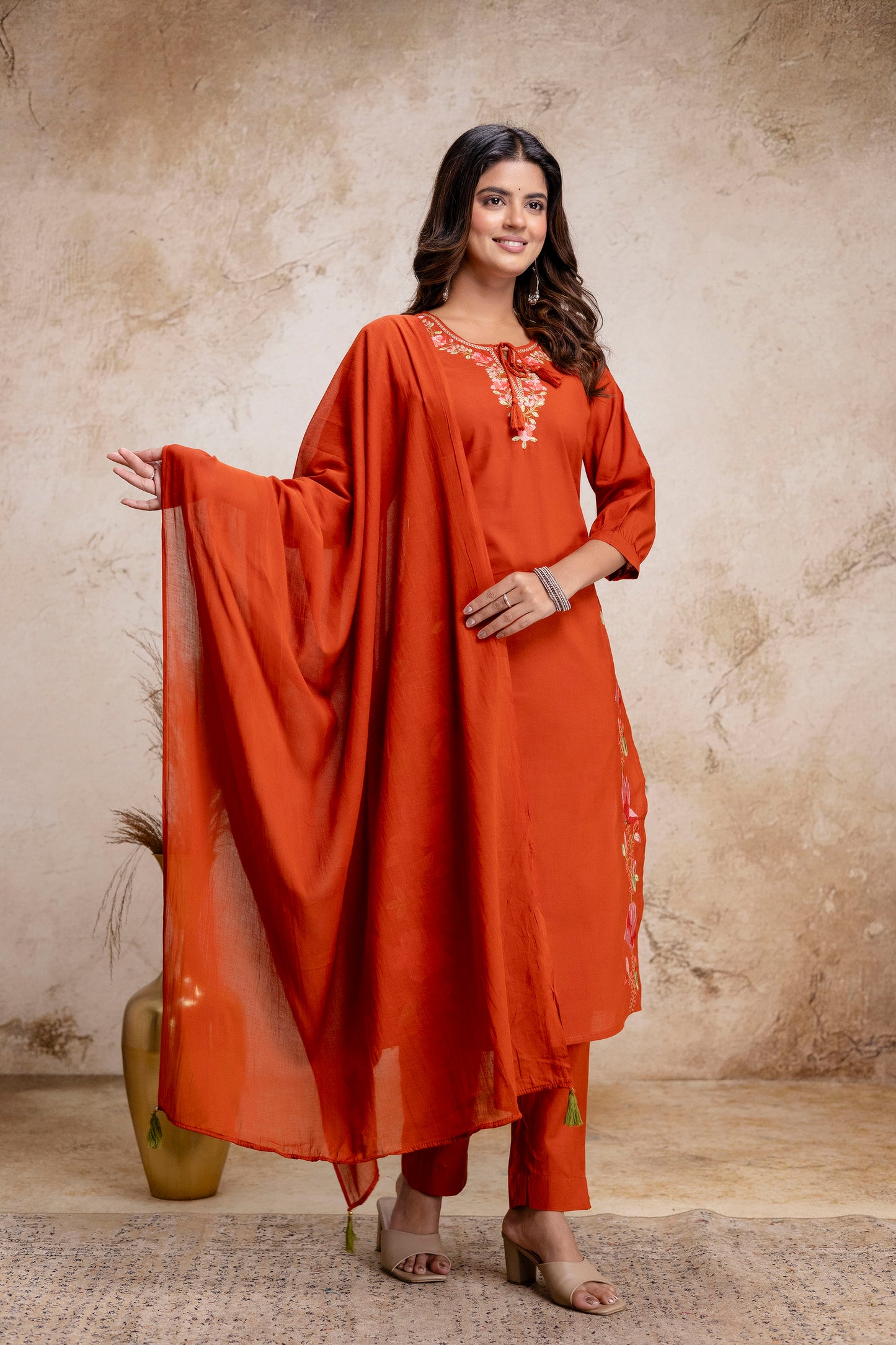 PHULWAARI - Signature Printed Rust Kurta Set with Dupatta