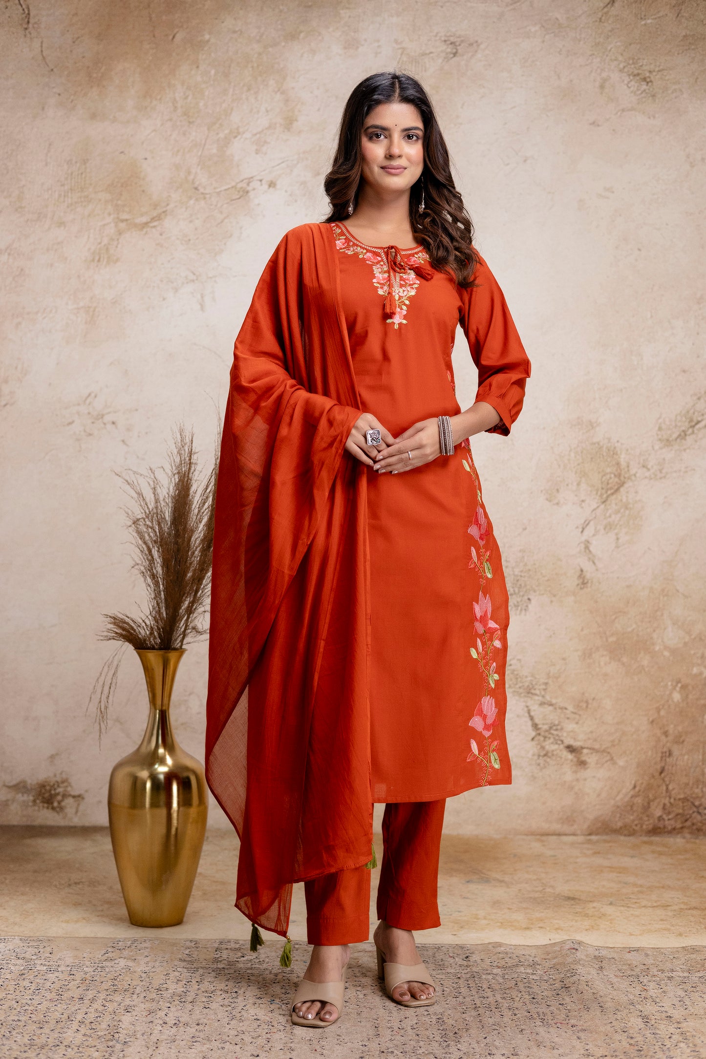 PHULWAARI - Signature Printed Rust Kurta Set with Dupatta